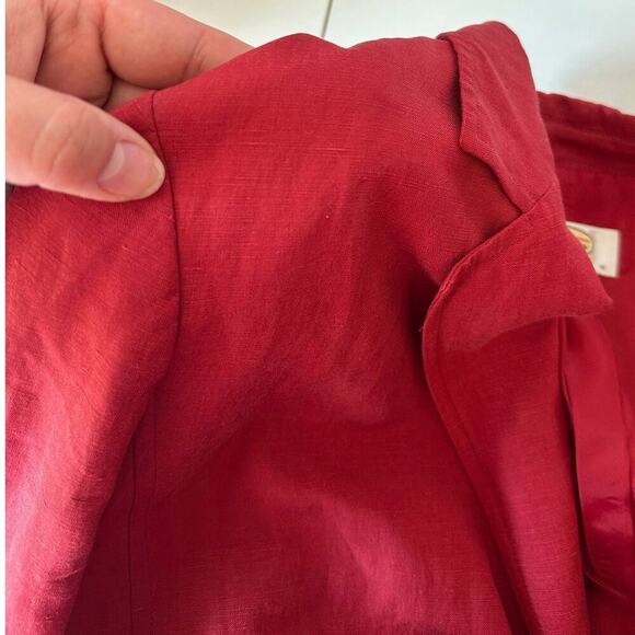 Talbots Petites Silk Linen Blend Blazer Shoulder Pads Size 16P Red Career Office - Picture 9 of 9